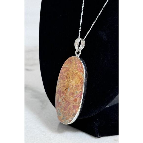 Sterling Silver Maligano Jasper Pendant 18” Italy Chain Necklace - Picture 5 of 10